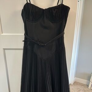 Hutch Amara Corset Pleated Tulle Drop-Waist Fit & Flare MIDI Dress